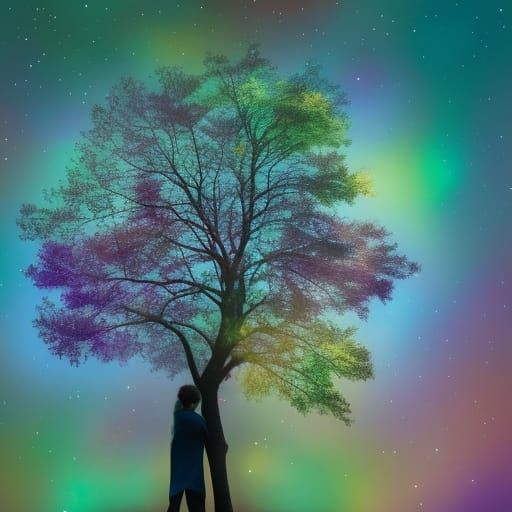 Iridescent Galaxy Tree Portrait in Pastel Colors