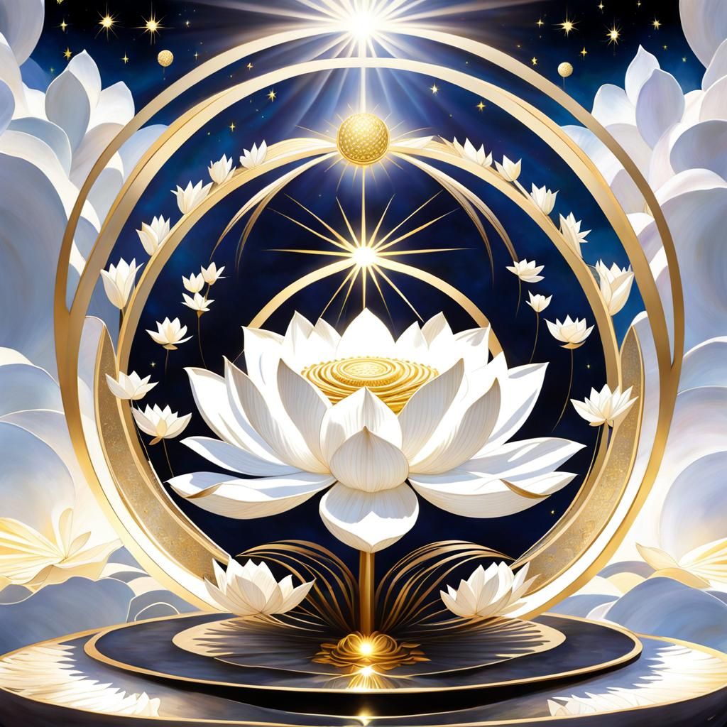 Ethereal Lotus Suspended in Silver Abyss