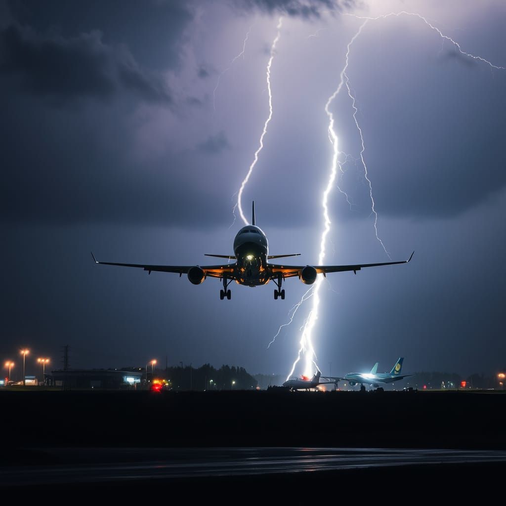 Jumbo Jet Lands in Turbulent Stormy Night