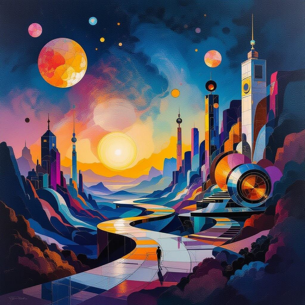 Cosmic Futurism in Polished Metallic Hues