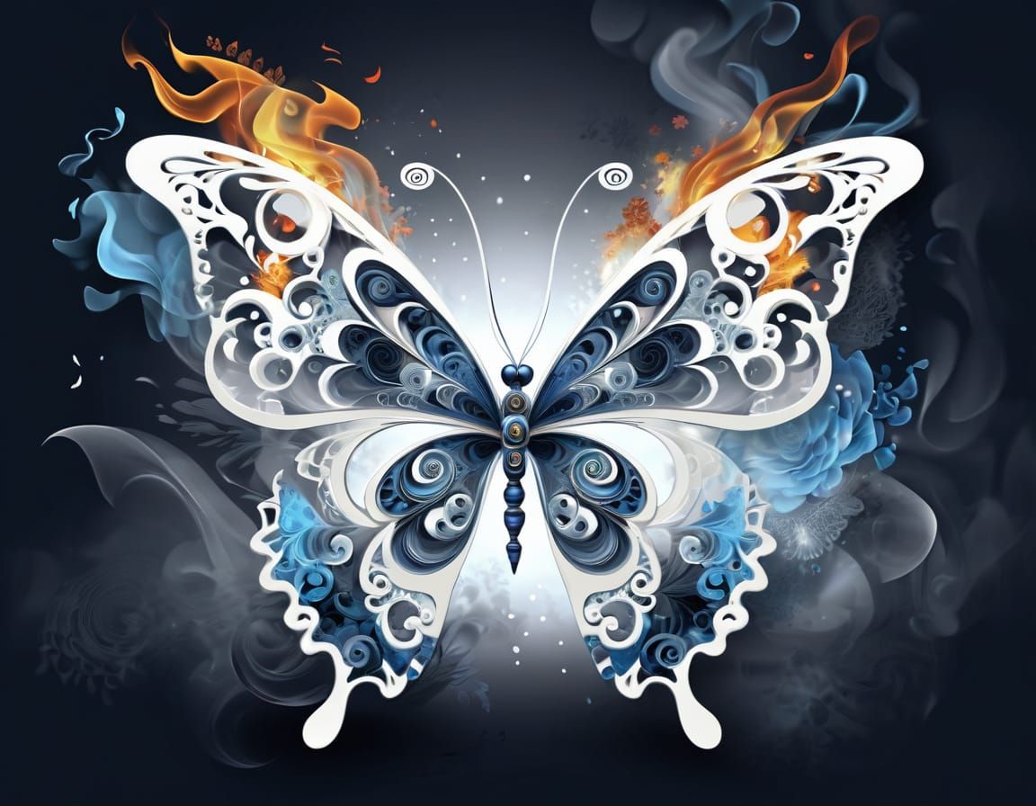 Surreal Butterfly Emerge from Ethereal Flames in Smoky Lands...