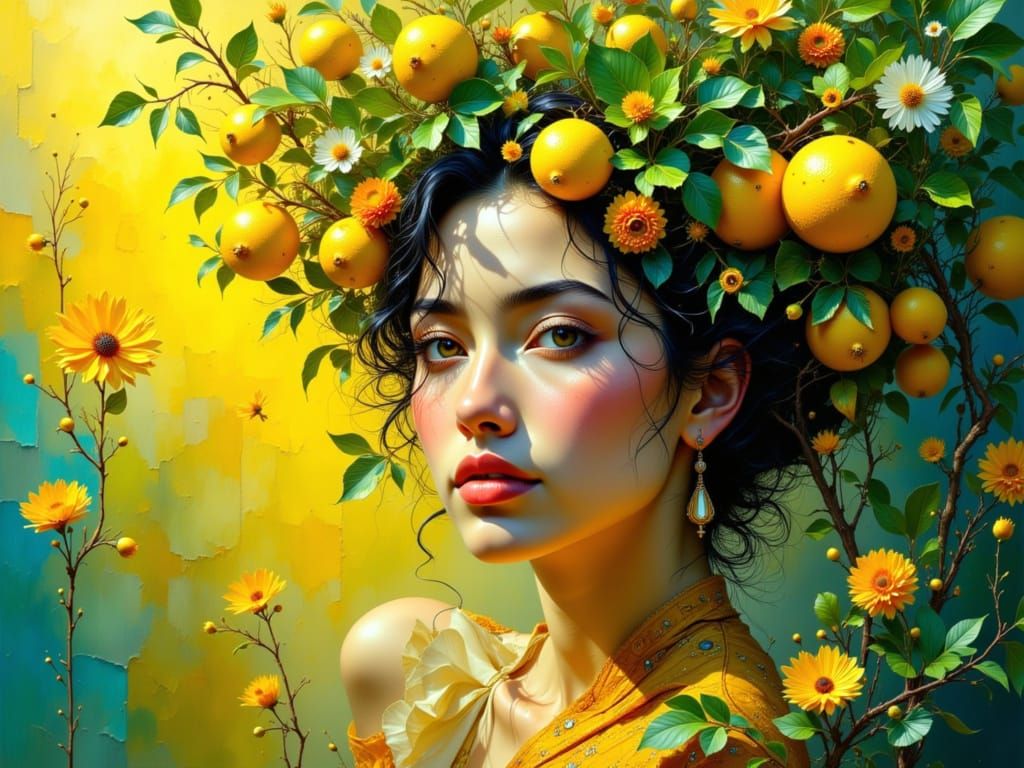 Vibrant Lemon Tree Portrait with Dynamic Lighting