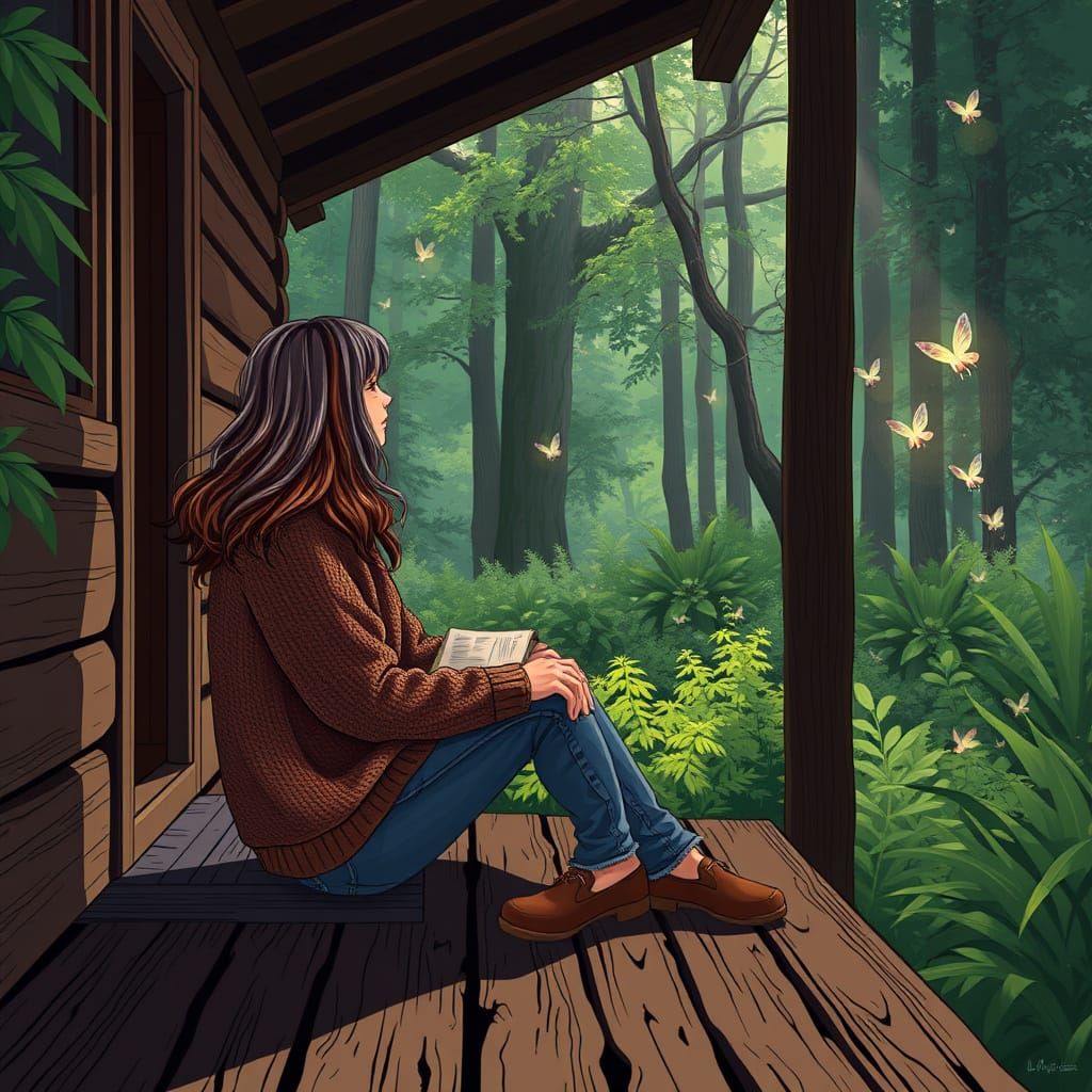 Serene Woman Surrounded by Whimsical Fairies in Vibrant Mang...