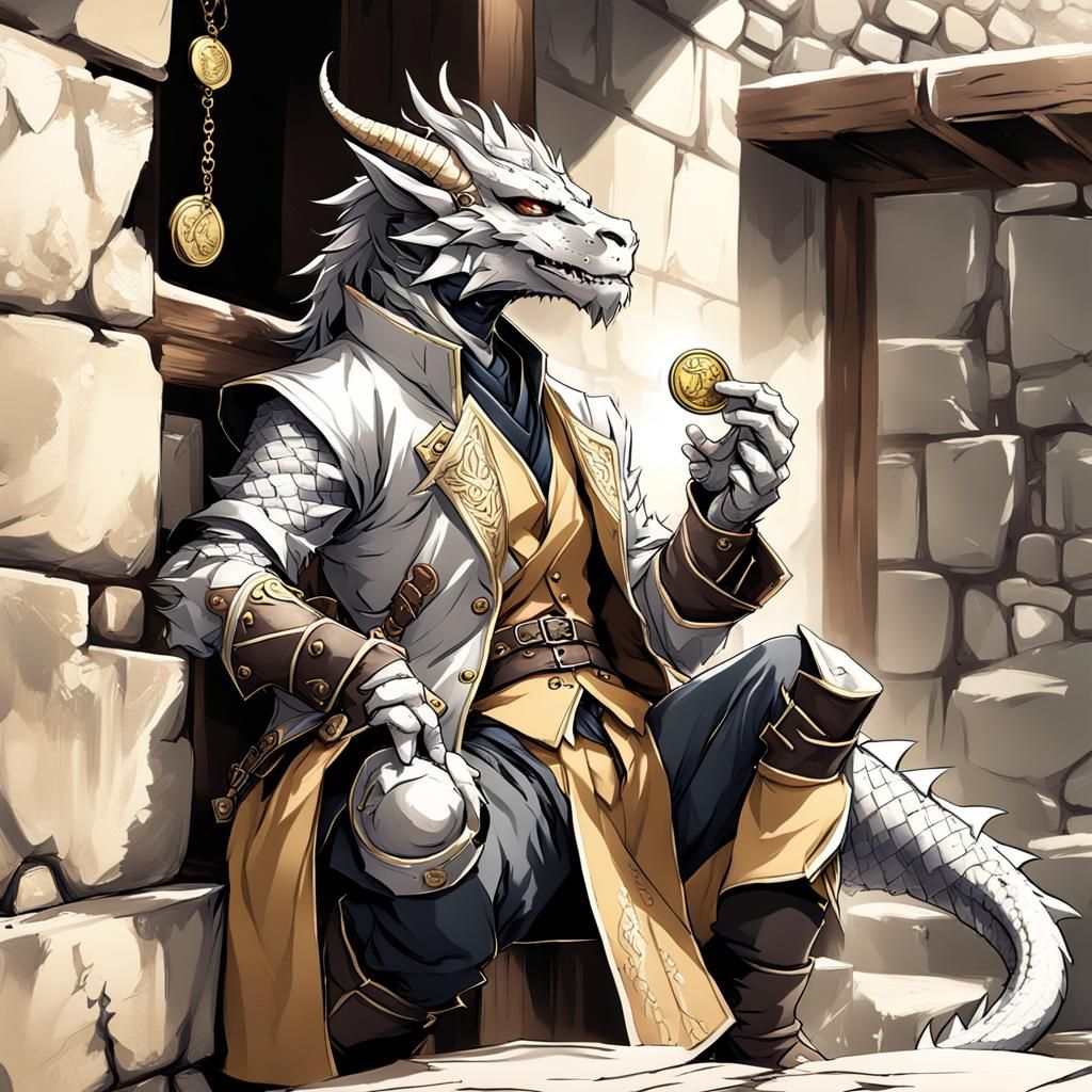 Silver Dragonborn Bard in Anime Style
