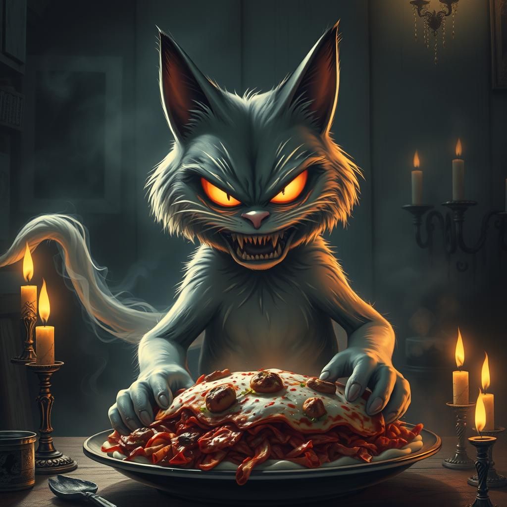 Ghostly Garfield Cooks Lasagna: A Darkly Humorous Vision
