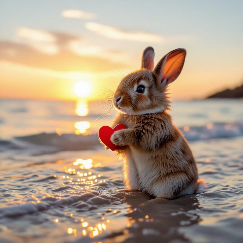 Cute Bunny by the Sea at Sunset