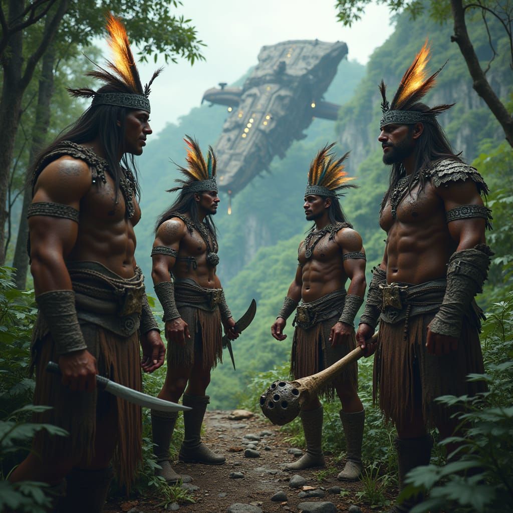 Muscular Warriors Face Maya Figures by Alien Spaceship