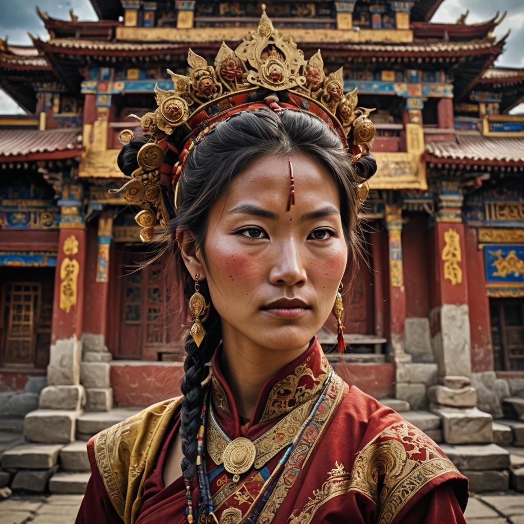 Young Tibetan Woman in Traditional Dress Portrait