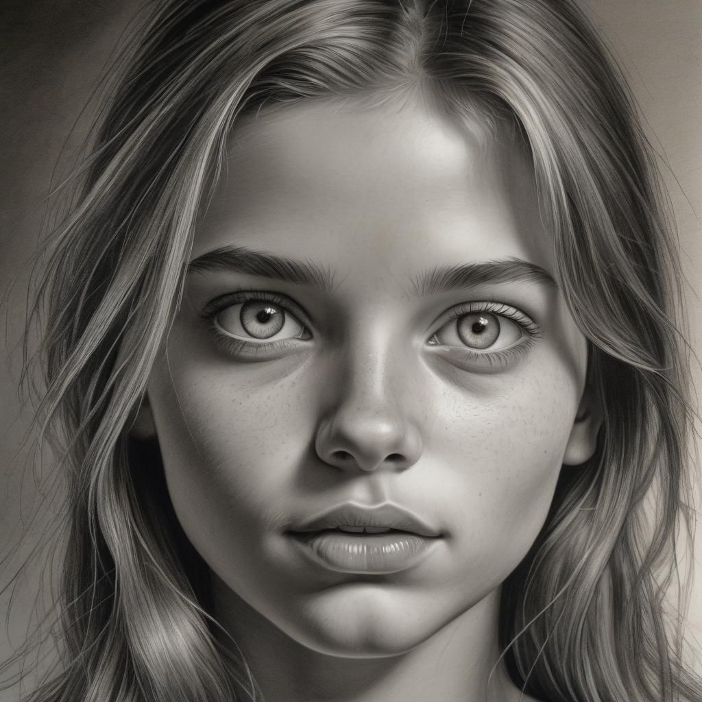 Realistic Charcoal Portrait of a Pretty Young Girl