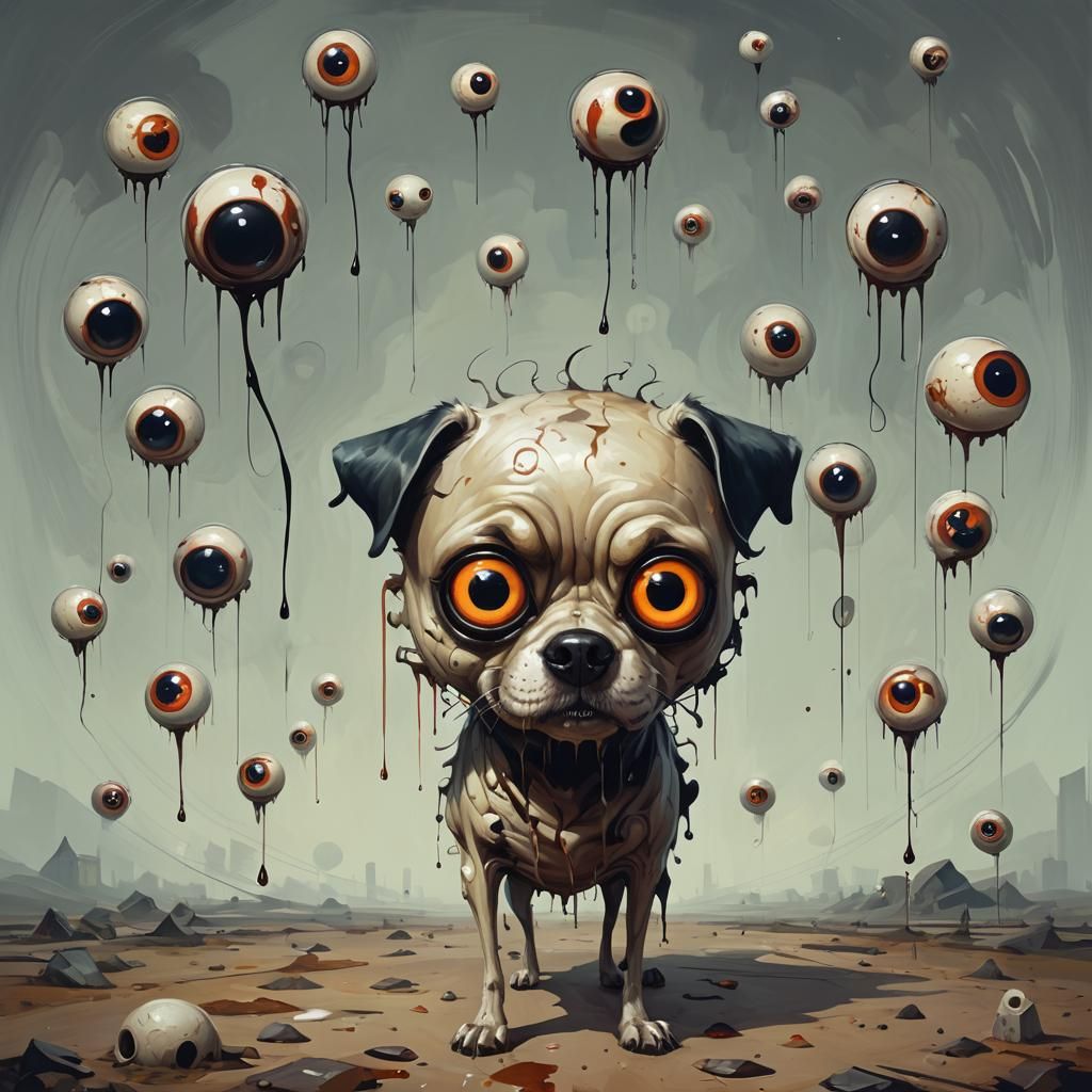 Dog Portrait with Bulging Eyes in Lowbrow Style