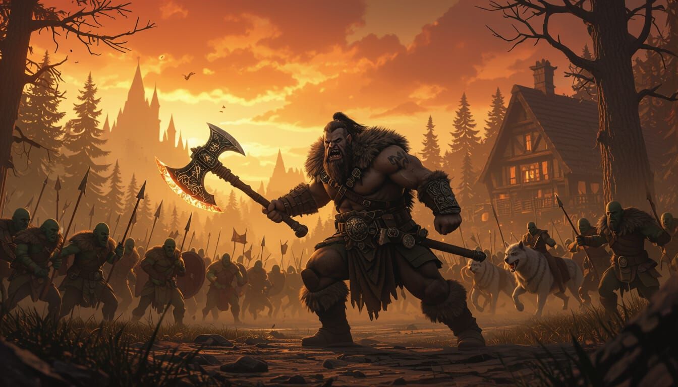 Barbarian Army Charges Into Battle in Dark Fantasy Forest