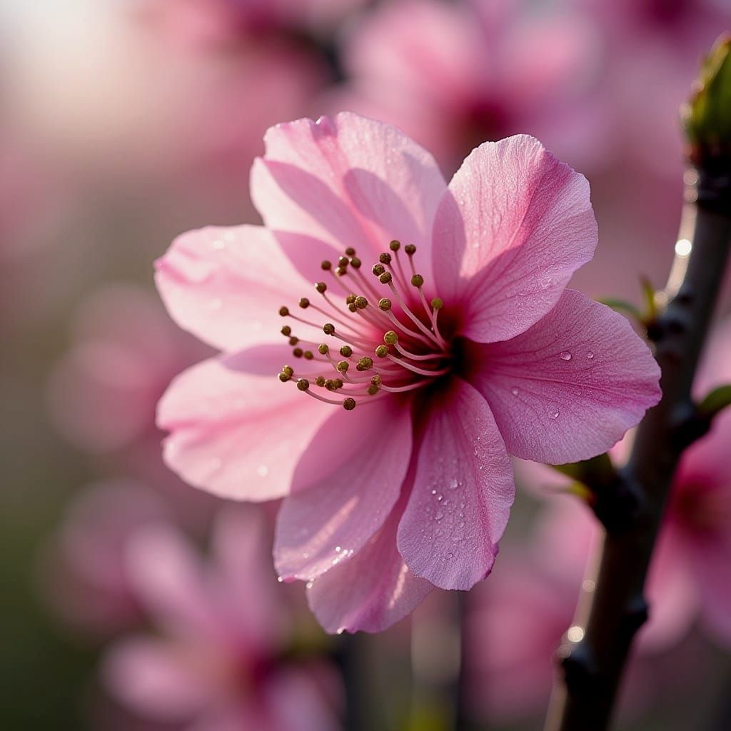 Macro Cherry Blossom Petal With Dew Drops