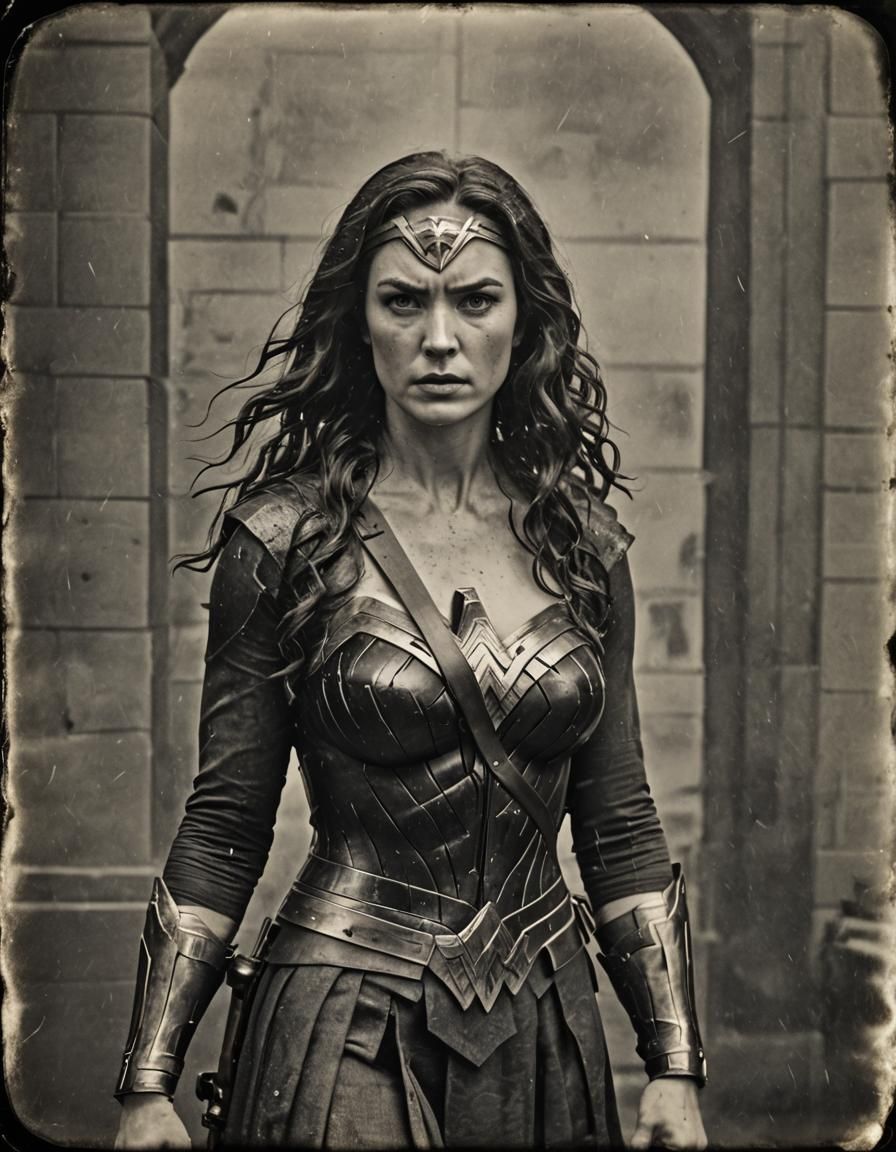 Wonder Woman Portrait in Wet-Plate Photography Style