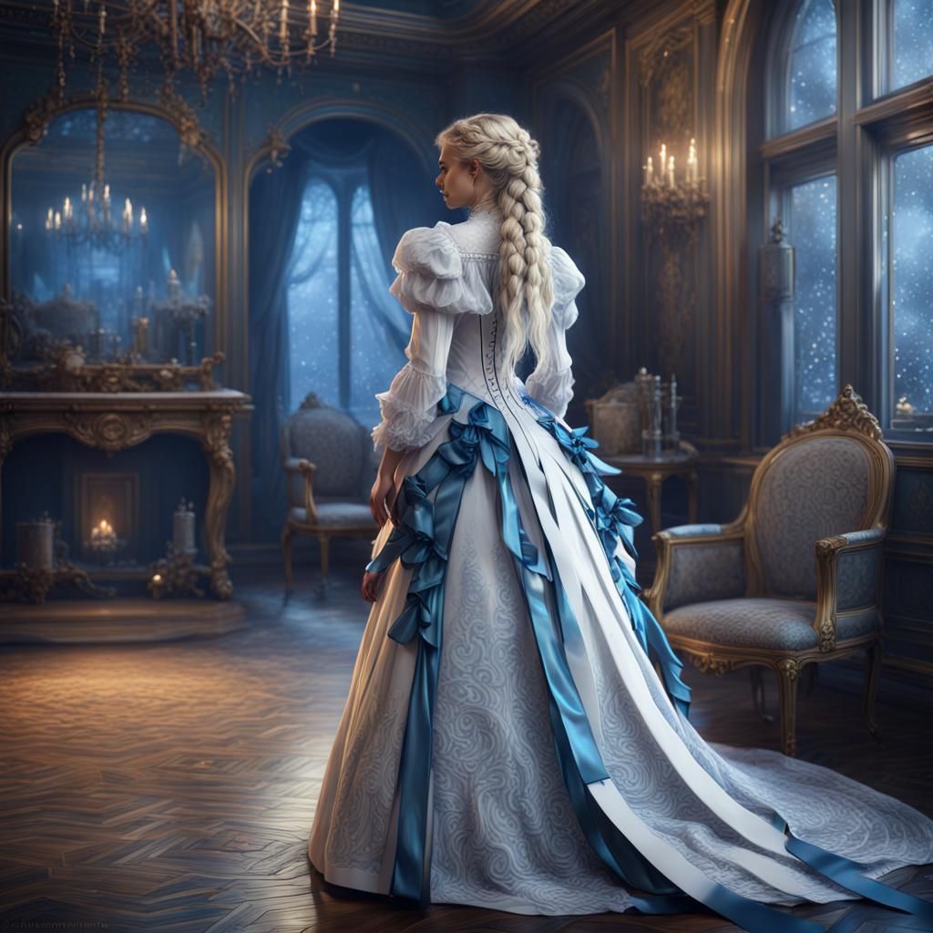 Holographic Woman in Victorian Winter Gown