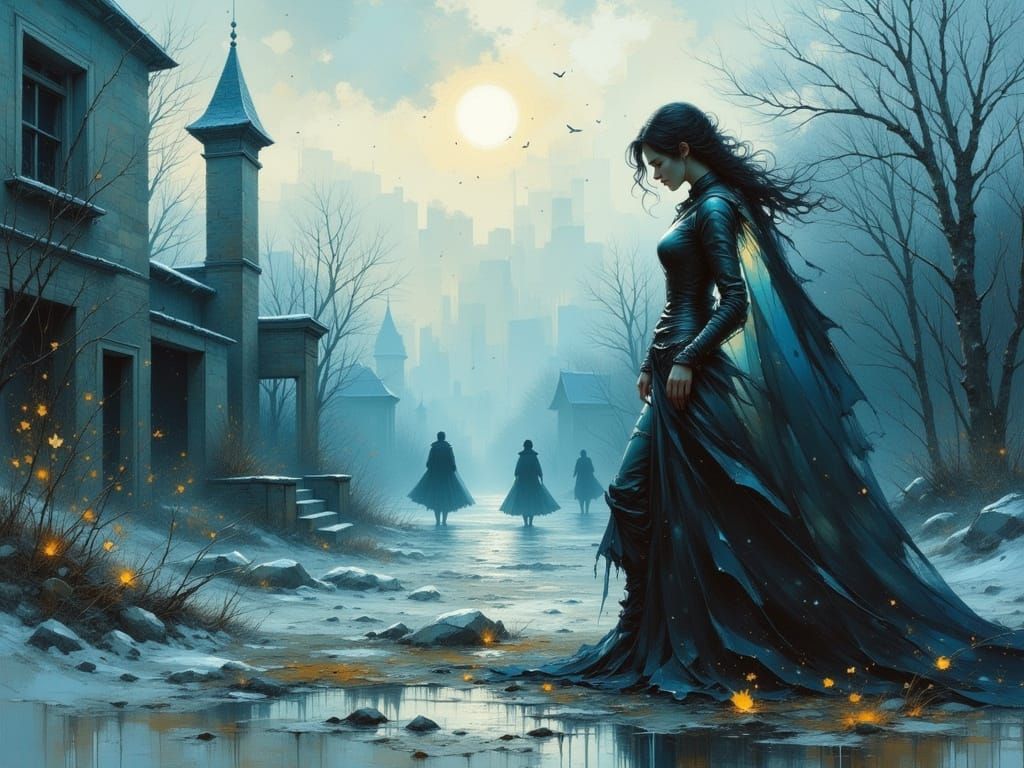 War Scenes and Village Silhouette in Multi-Layered Double Ex...