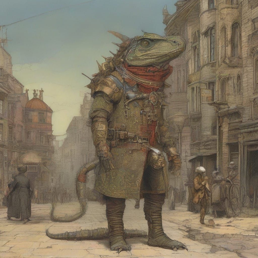 Lizardman in Steampunk Cyberpunk Aesthetic
