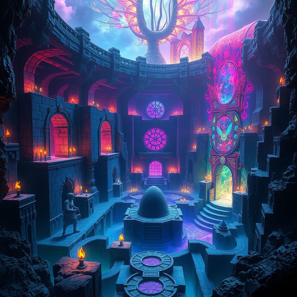 Ethereal Dreamscape of Titans and Whimsy