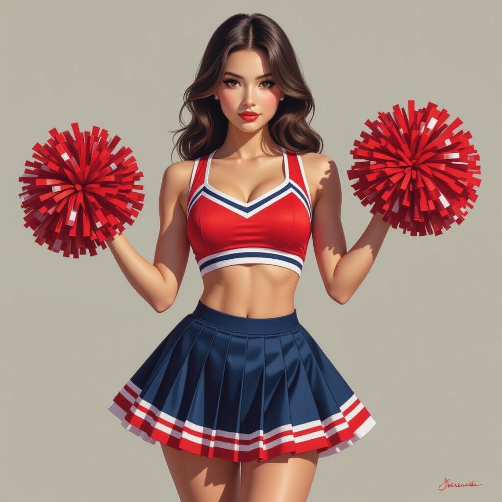 Photorealistic Cheerleader with Pom-poms