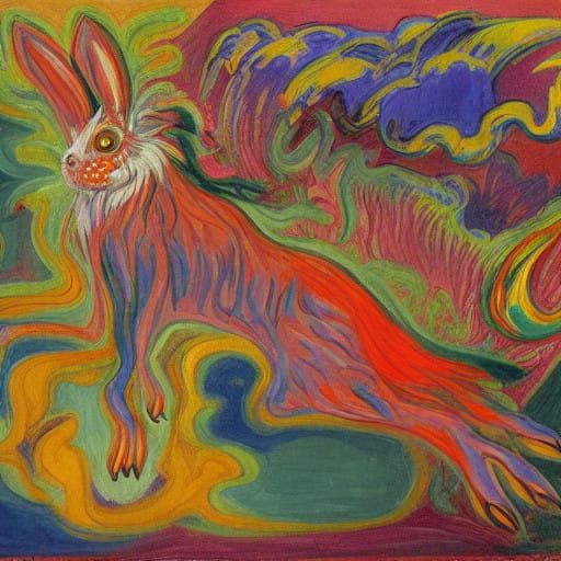 Surreal Rabbit Embarks on Samba with Devils in Fiery Whirlwi...