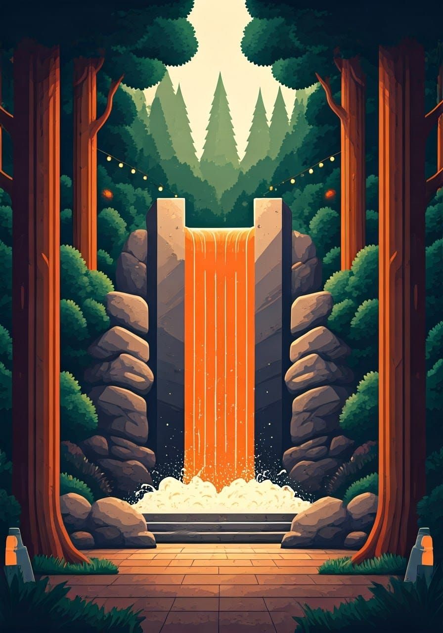 Vibrant Beer Waterfall in Summer Woodland: Pop Art Style