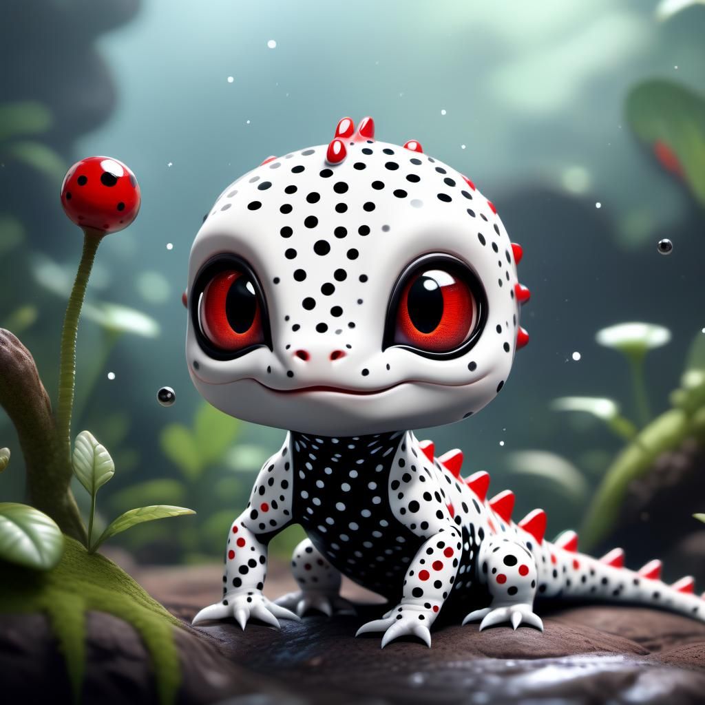 Chibi Polka Dot Salamander Fantasy Concept Art