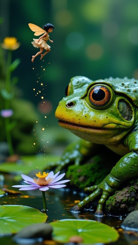 Fairy and Toad in Gloamcore Illustration Style