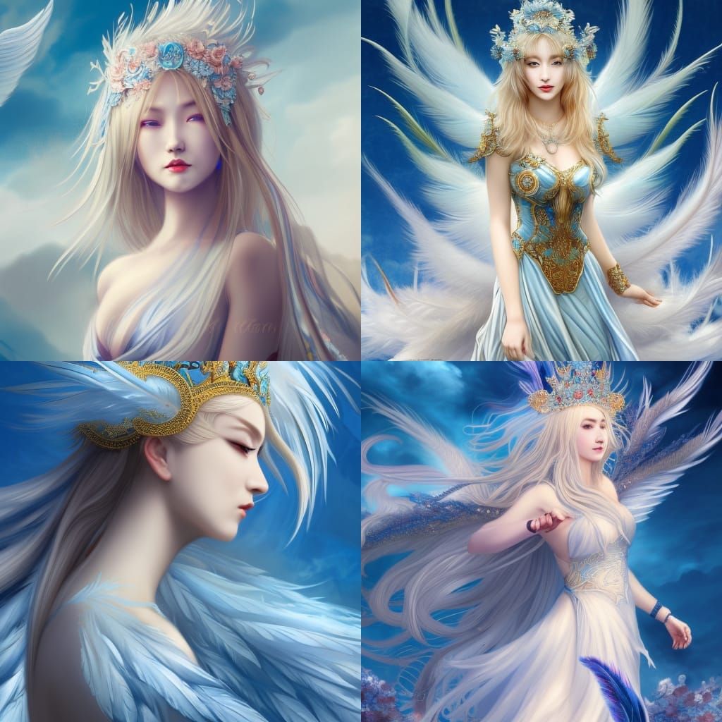 Goddess with Feather Crown in Art Nouveau Style