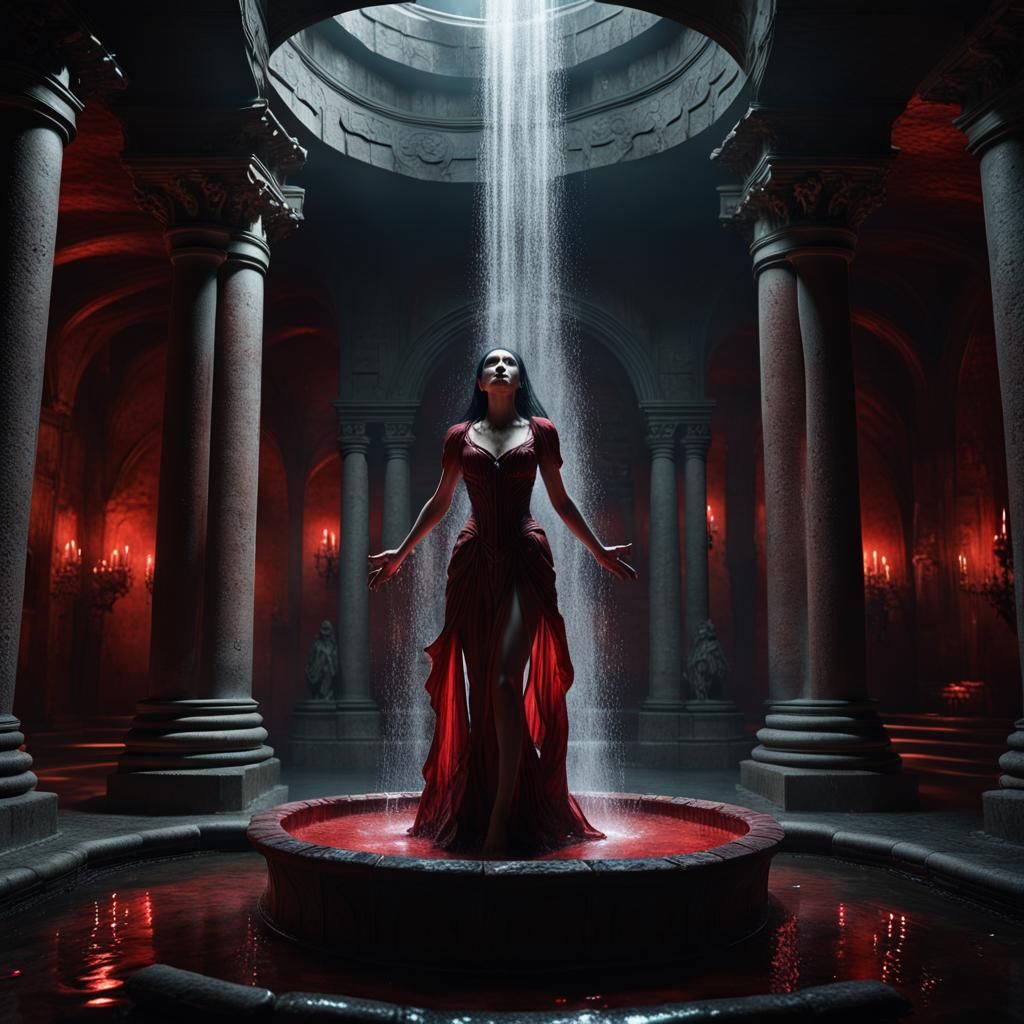 Vampire Statue Fountain in Dark Dungeon