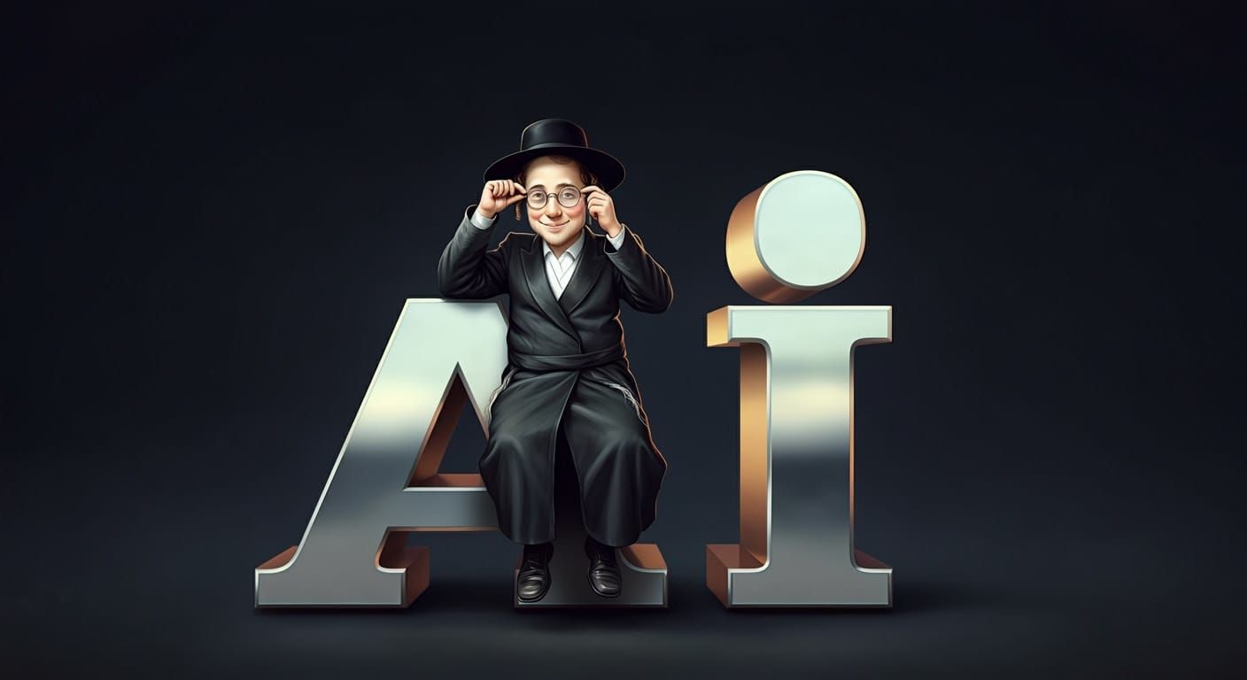 Hasidic Nerd Seated on Chrome 'A' Letter