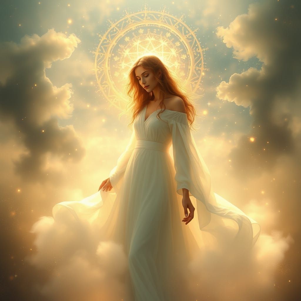 Ethereal Woman in Shimmering Mist: A Fantasy Portrait