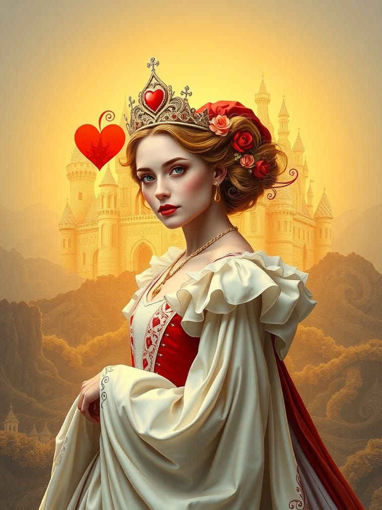 Queen of Hearts Digital Painting with Floral Castle
