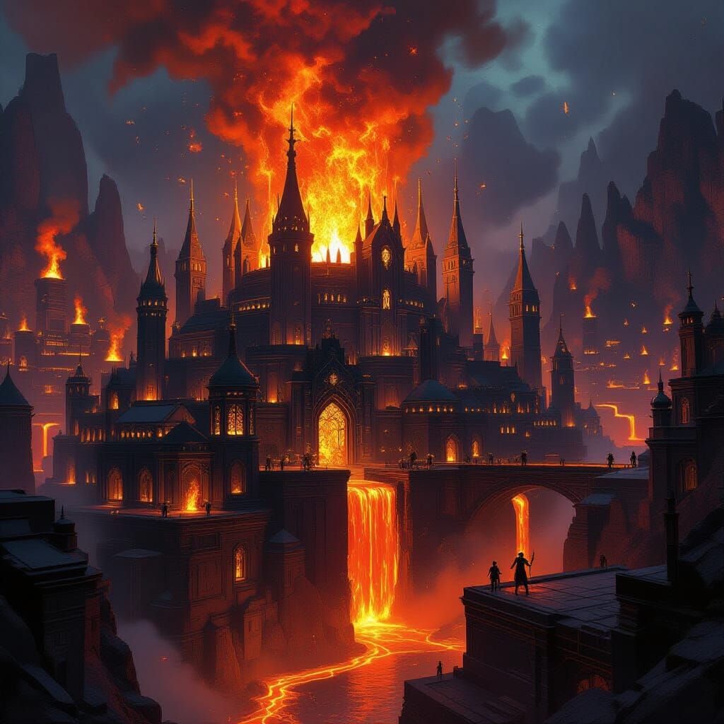 Enchanted Underground City with Lava Rivers