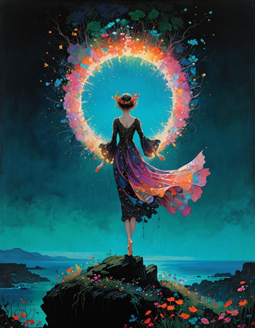 Psychedelic Fairy in Jungle, Art Nouveau Style