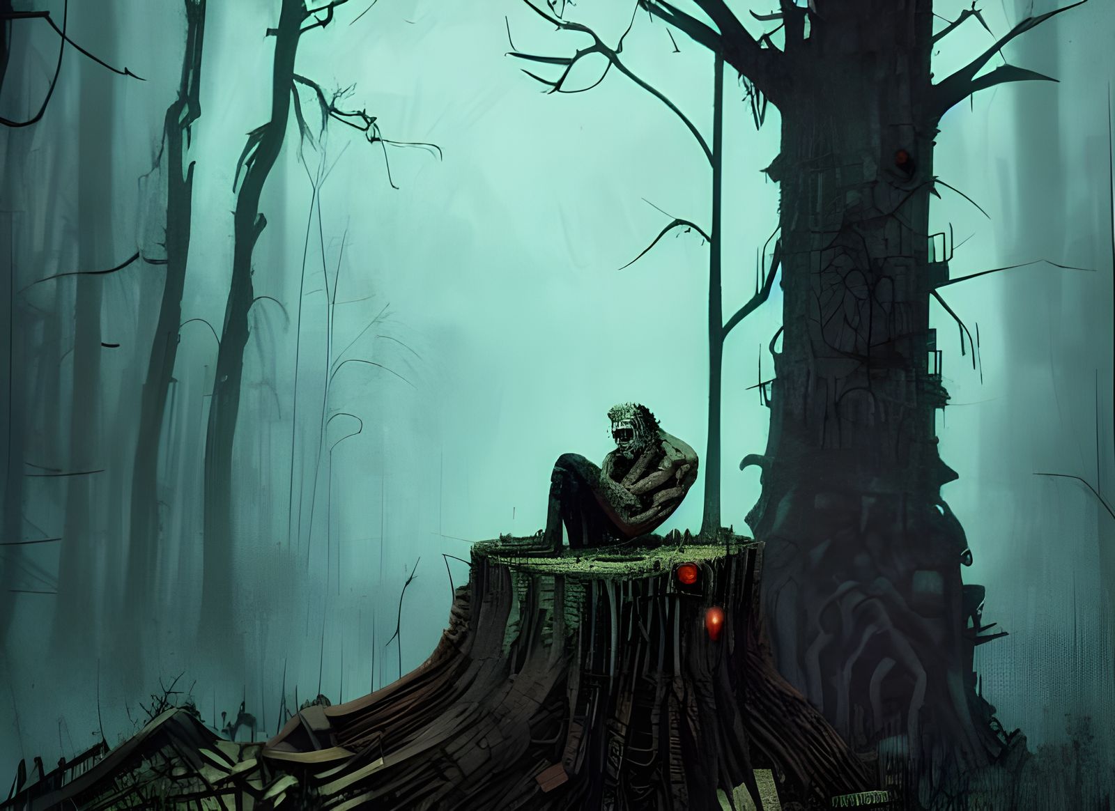 Frankenstein's Monster in a Spooky Forest