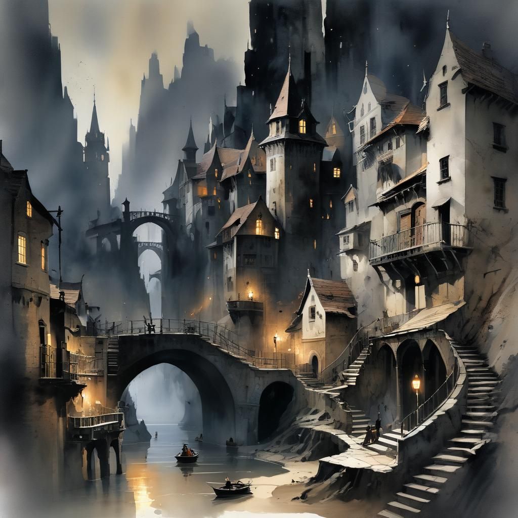 Grimdark Scene in Watercolor Style