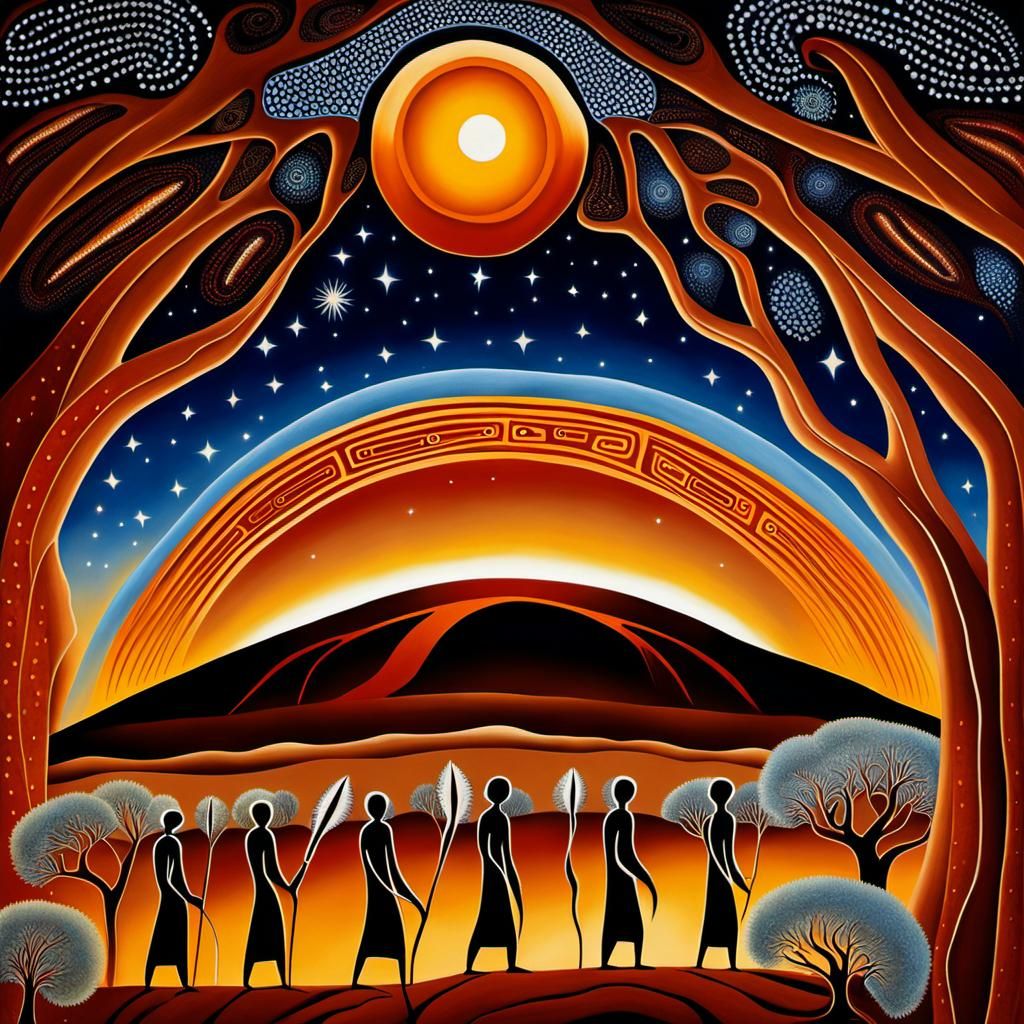 Uluru and Sky Spirits in Aboriginal Dreamtime Art