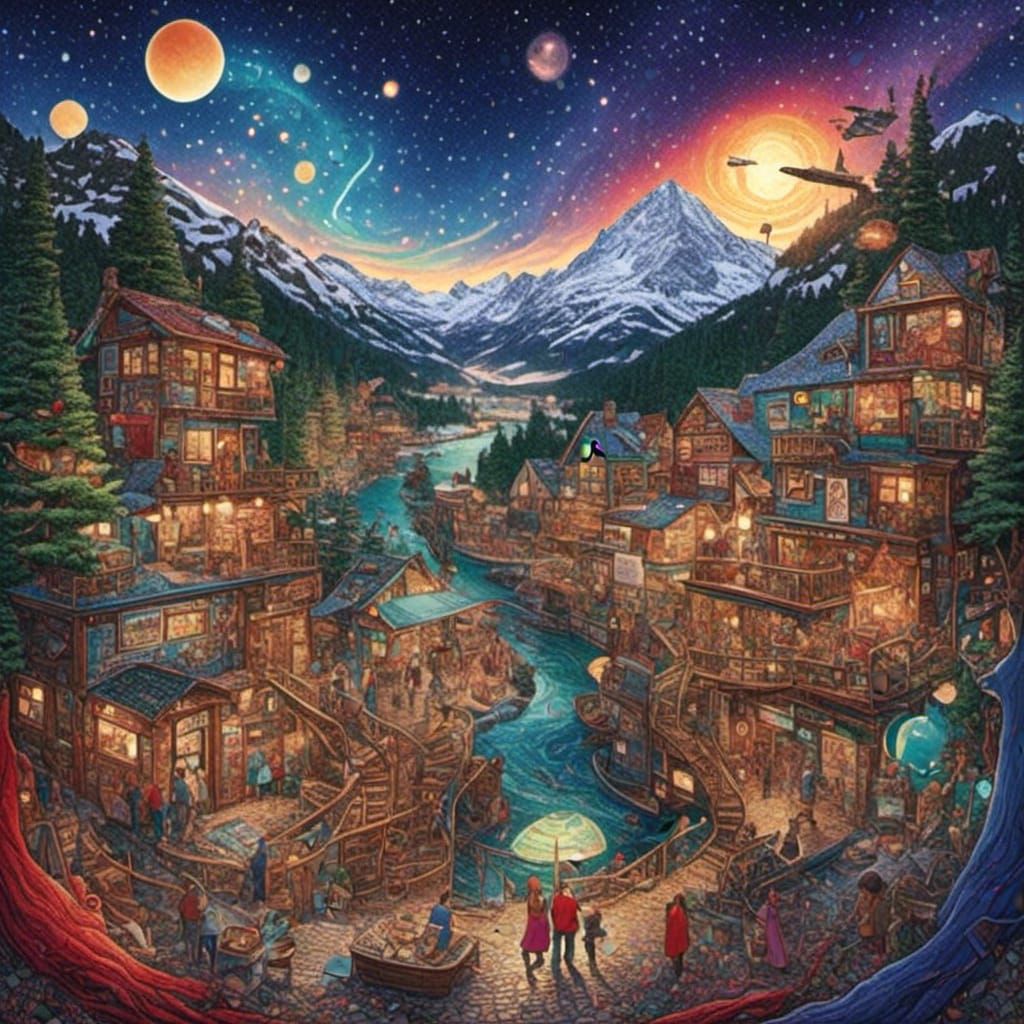 Colorful Mosaic Art of a Fantasy World