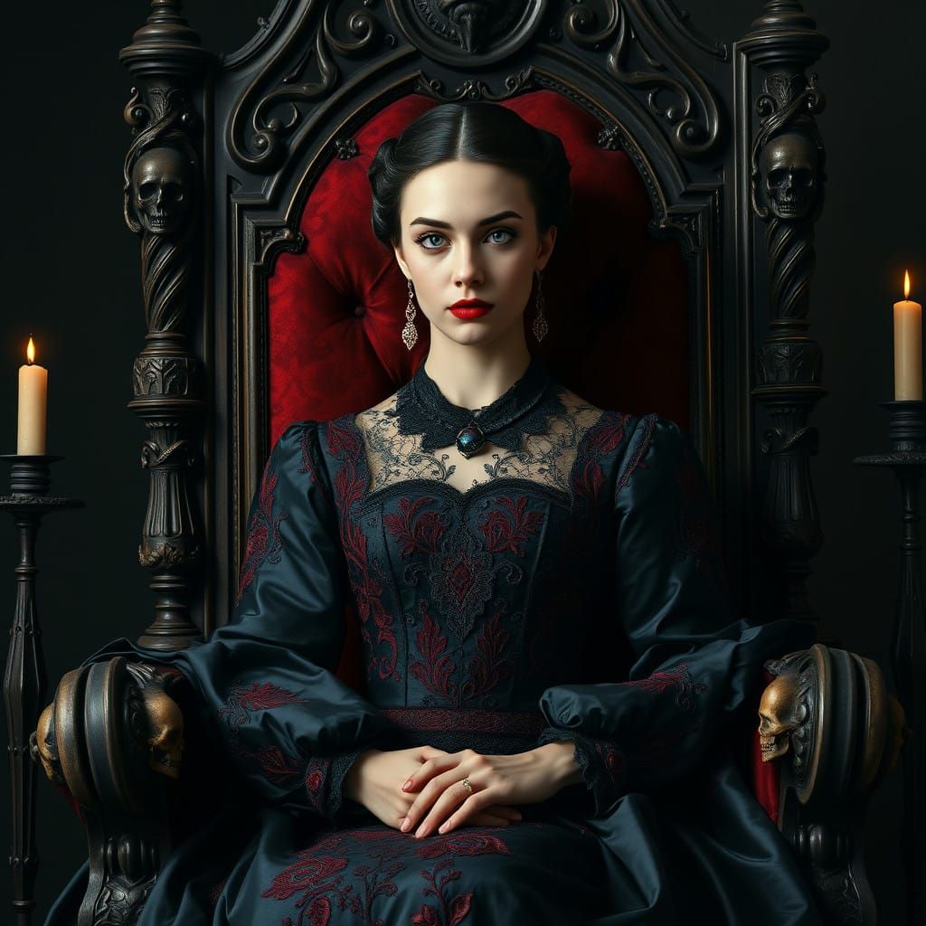 Gothic Queen Seated on Mahogany Throne