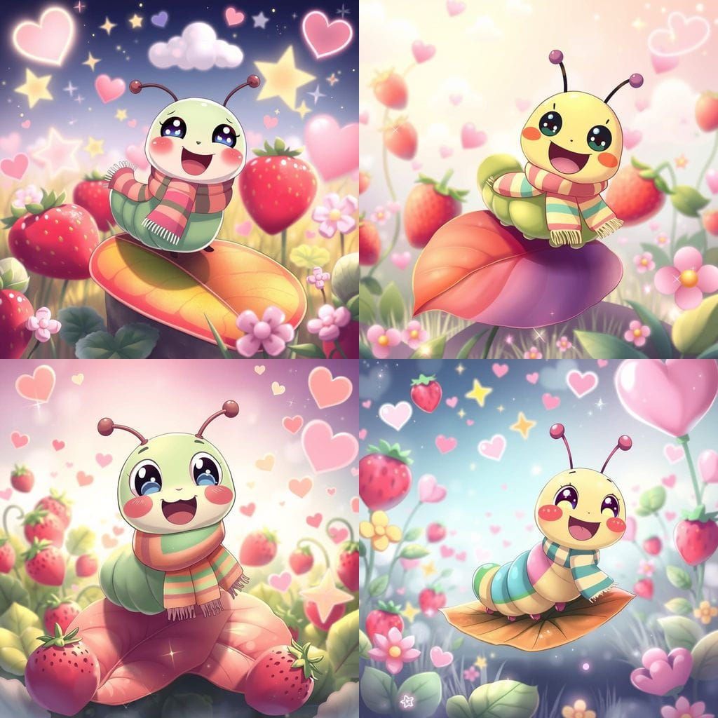 Excited Caterpillar Bouncing in Kawaii Anime Meadow