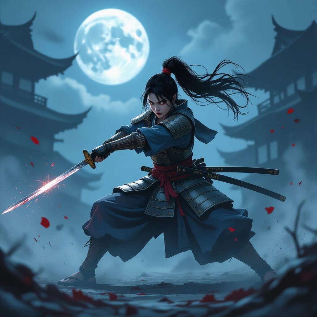 Samurai Girl Slices Zombie in Foggy Night