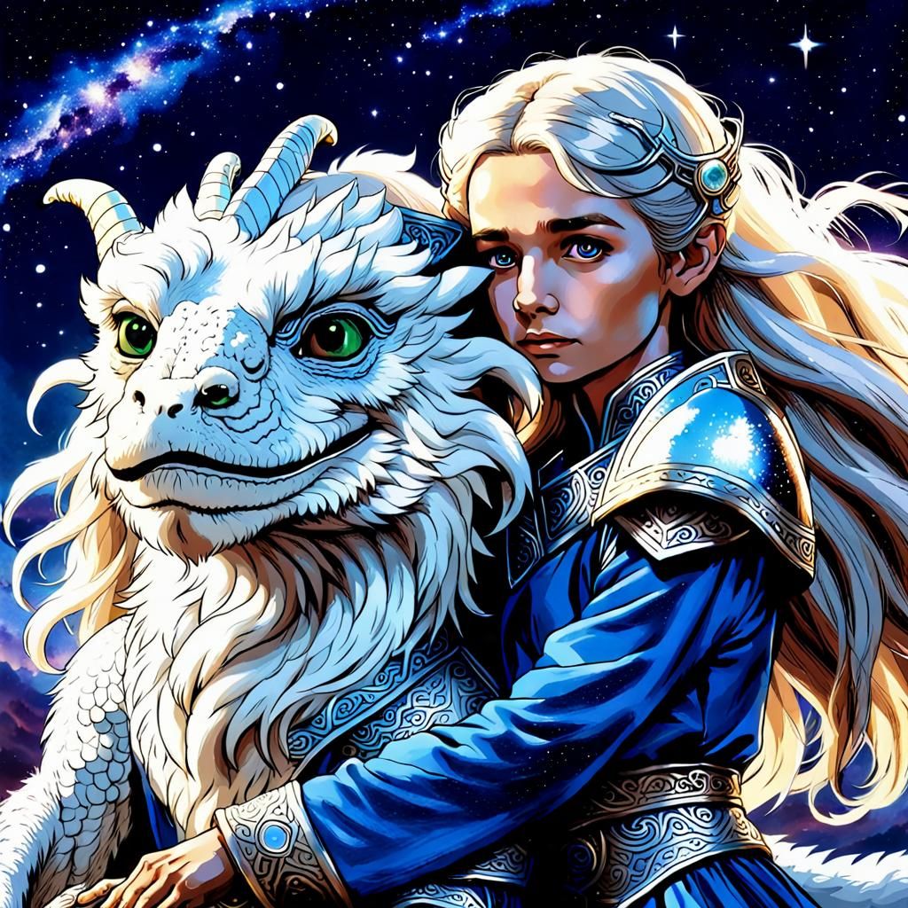 Luckdragon and Warrior Woman Under Milky Way