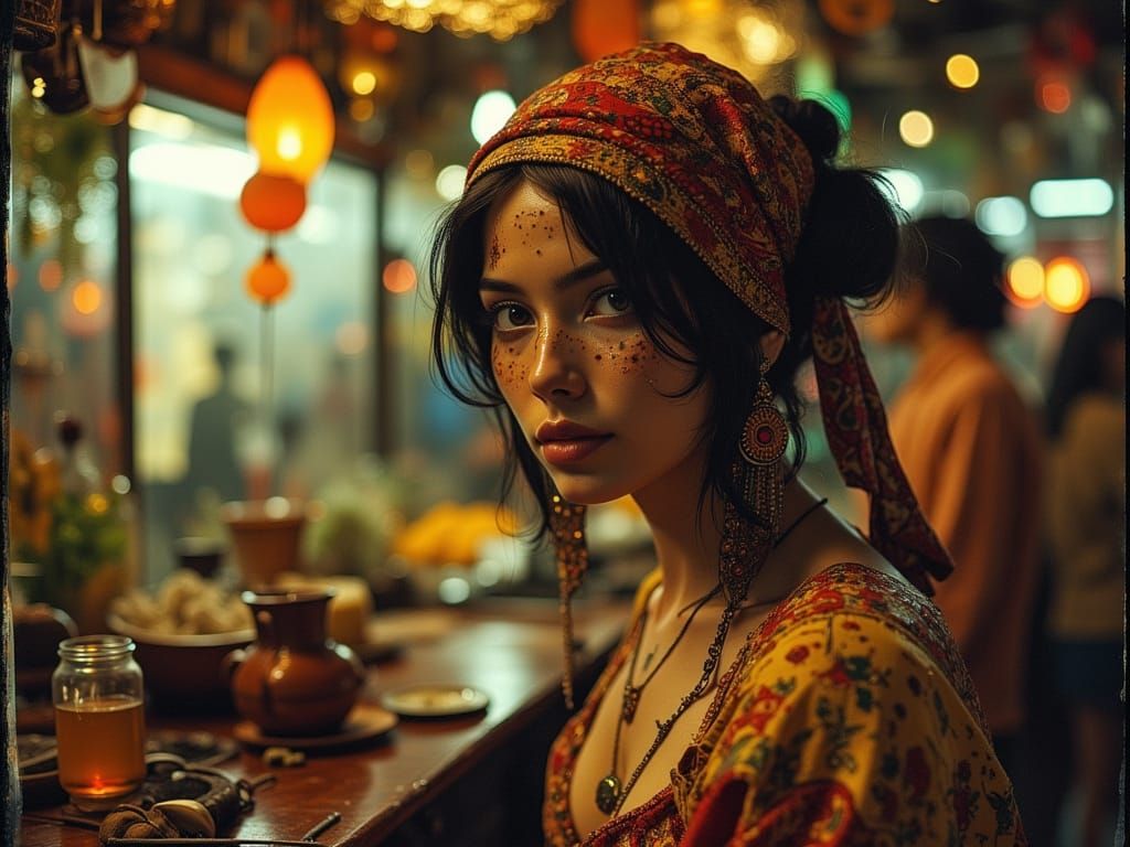 Cyberpunk Alien Bar in Lomography Style