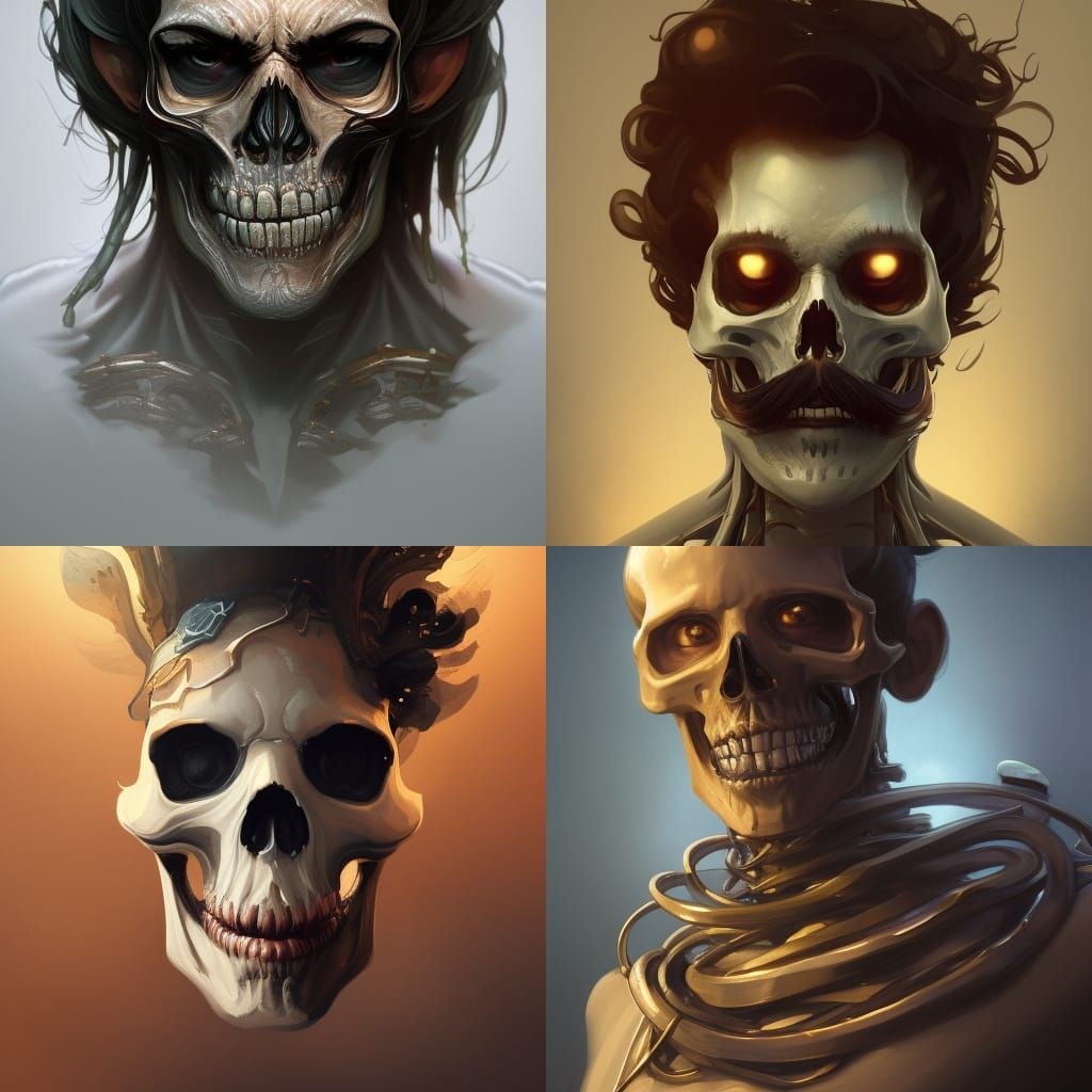 Skeleton with Mustache Portrait in Art Nouveau Style