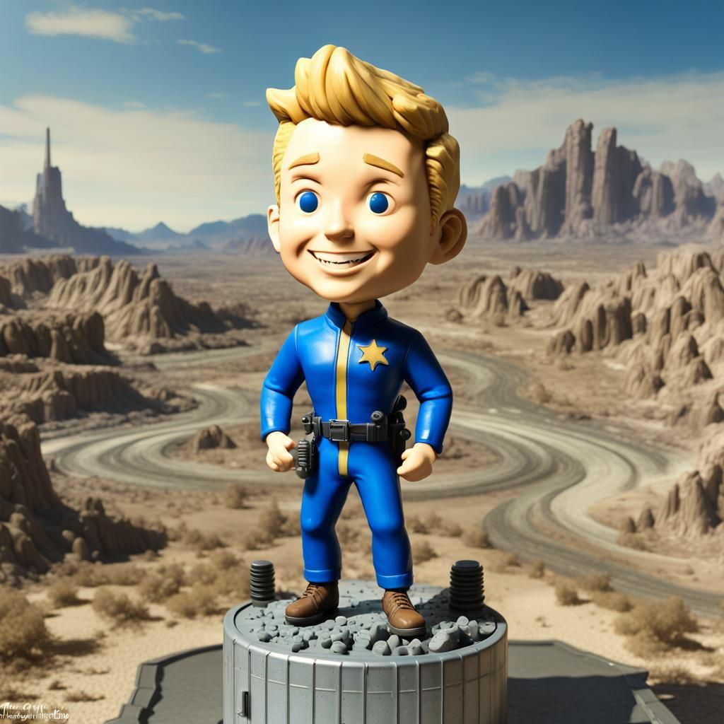 Fallout Character Bobblehead in New Vegas Landscape