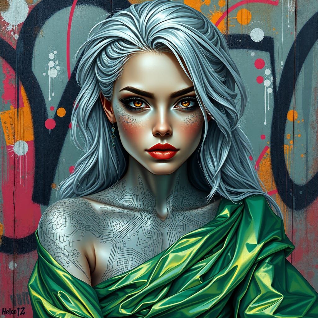 Regal Woman in Polished Chrome Skin and Liquid Silver Hair