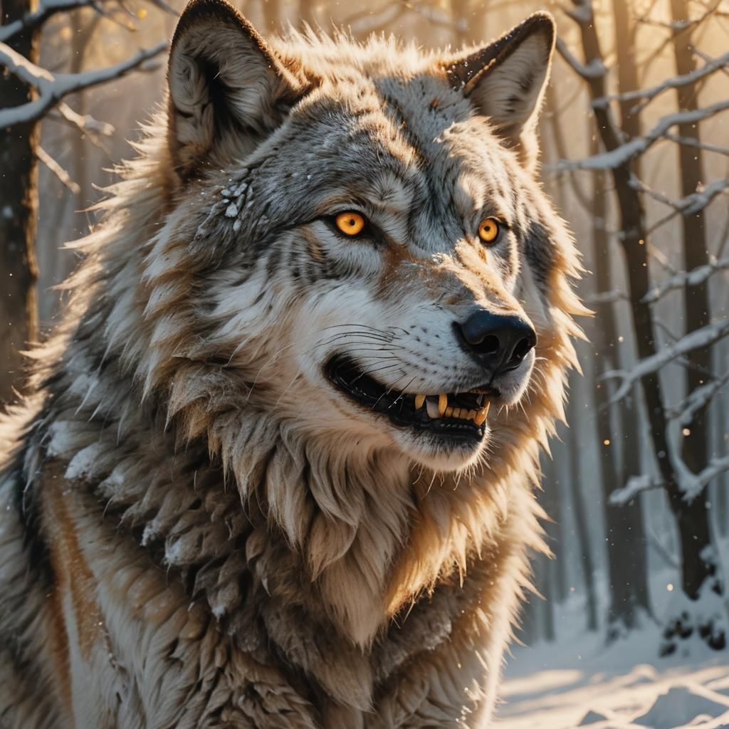 Majestic Wolf Portrait in Golden Hour Light
