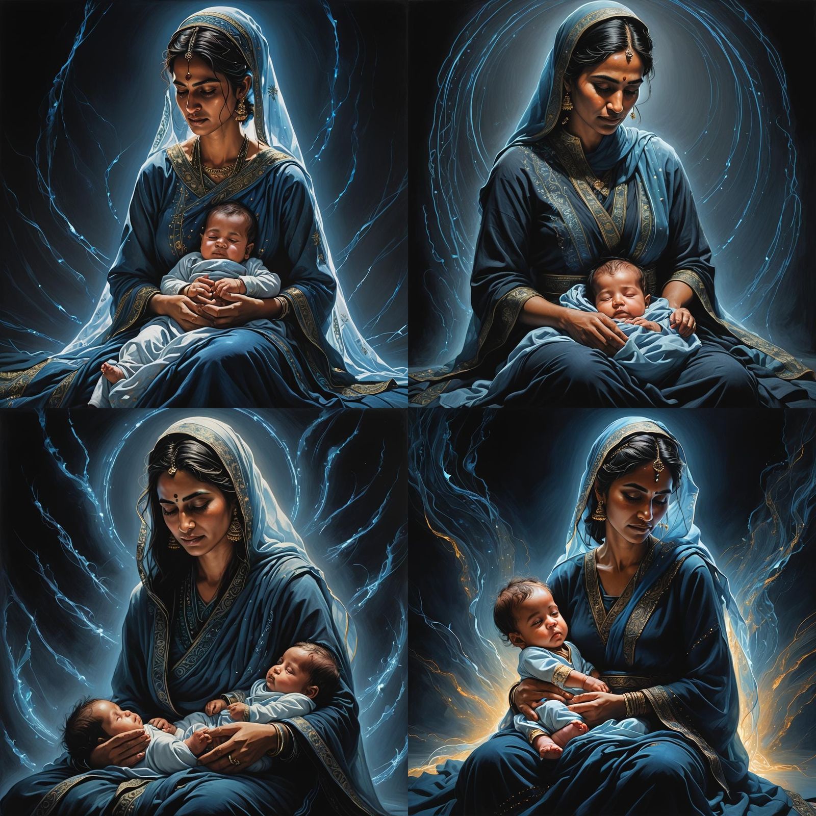 Pakistani Mother and Baby in Blue Energy Light
