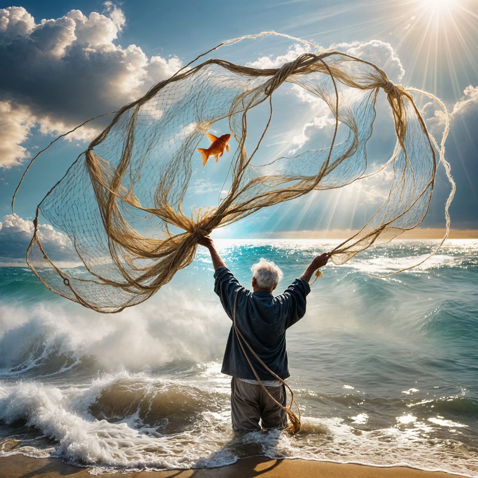 Goldfish Caught in Net, Divine Lighting