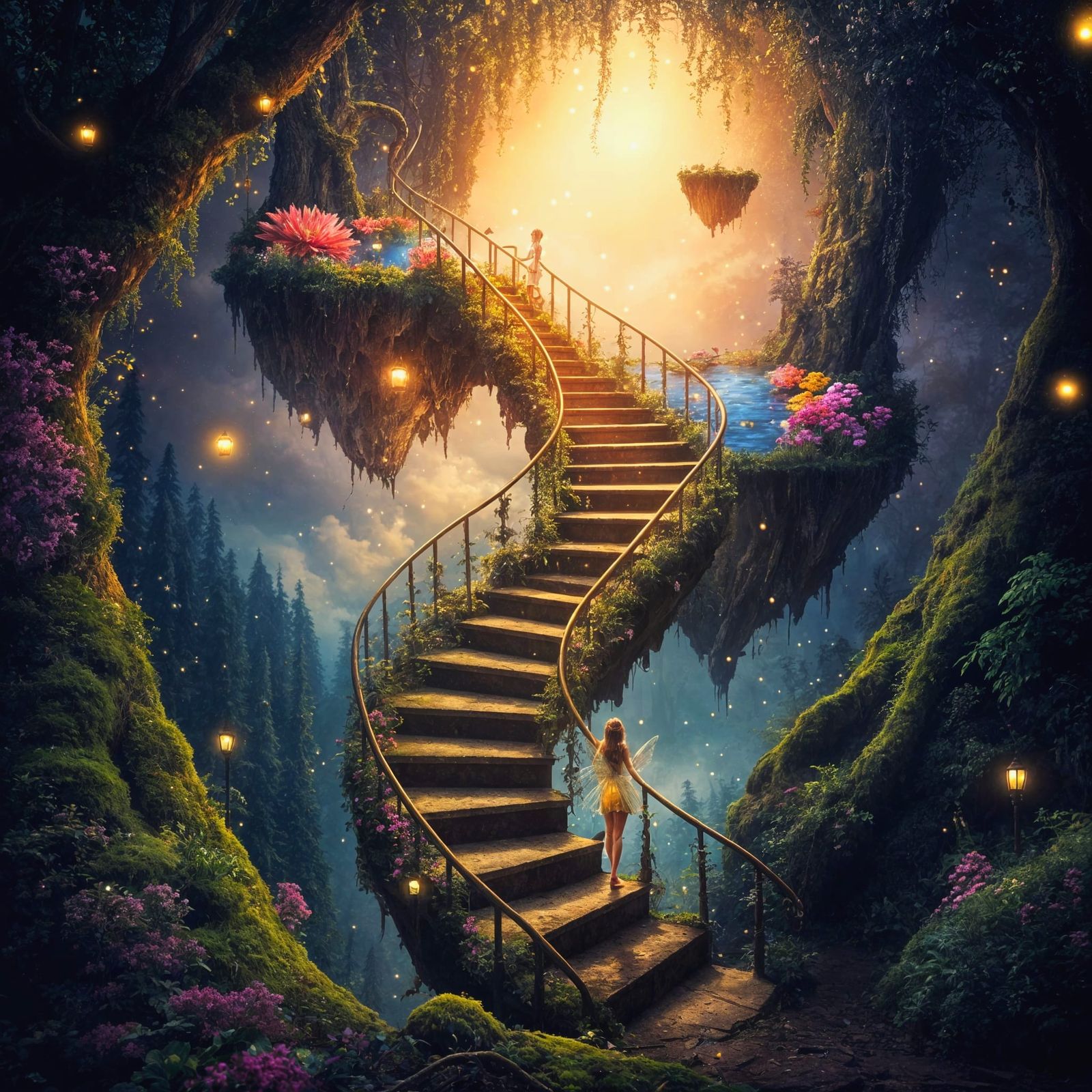 Enchanted Stairway to Floating Pond in Fairy Forest