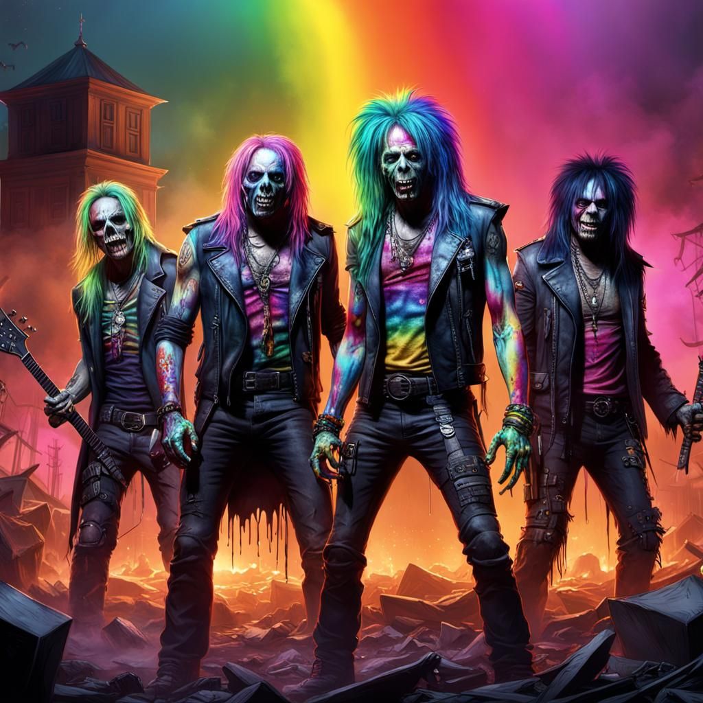 Motley Crue Zombies in Rainbow Clothes: Detailed Art